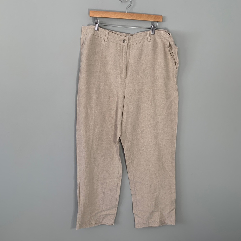 L.L.‎ Bean Classic Fit 100% Linen Pants Beige Tan Womens 18 Reg